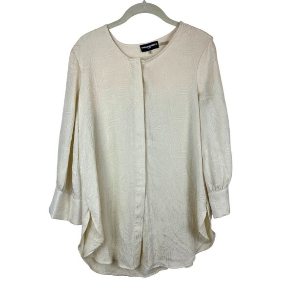 Karl Lagerfeld Paris Women's M Button-Up Blouse Ivory Flowy Textured Top - Picture 1 of 13